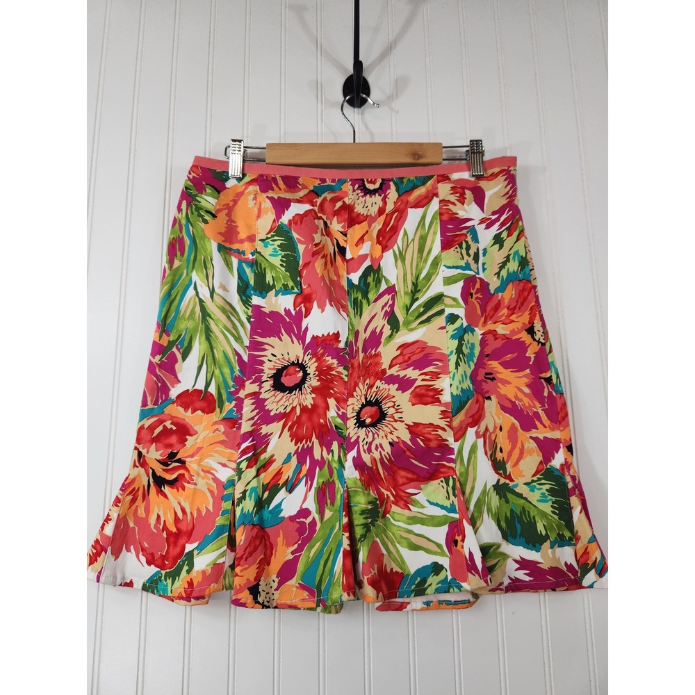 Bandolino Tropical Floral Print‎ Stretch Cotton A-Line Skirt Pink 34x21 Size 12